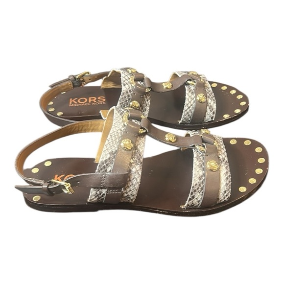 Michael Kors Brown Leather Sandal with Gold Embellishment Women Size 8 - Picture 1 of 14